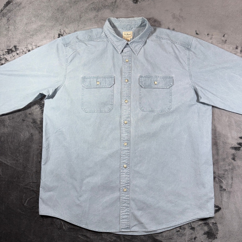 LL Bean Mens XXL Tall Light Blue Cotton Canvas Button Down Work Shirt 270134